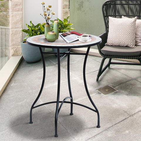 Mesa de Jardim Mesa Mosaico Cerâmica e Redonda Mesita de Café para Varanda Terraço F60x71cm