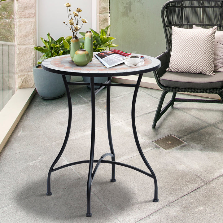 Mesa de Jardim Mesa Mosaico Cerâmica e Redonda Mesita de Café para Varanda Terraço F60x71cm
