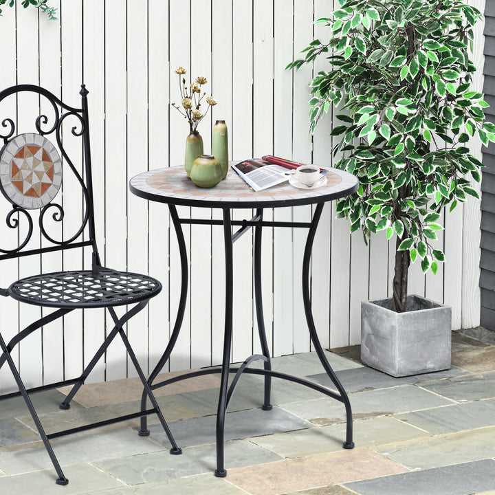 Mesa de Jardim Mesa Mosaico Cerâmica e Redonda Mesita de Café para Varanda Terraço F60x71cm