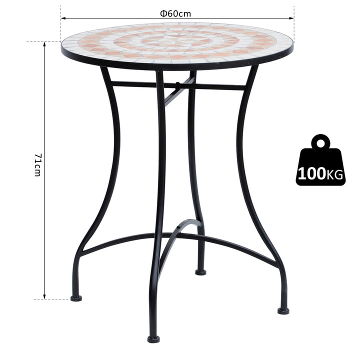 Mesa de Jardim Mesa Mosaico Cerâmica e Redonda Mesita de Café para Varanda Terraço F60x71cm