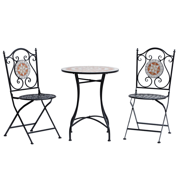 Mesa de Jardim Mesa Mosaico Cerâmica e Redonda Mesita de Café para Varanda Terraço F60x71cm