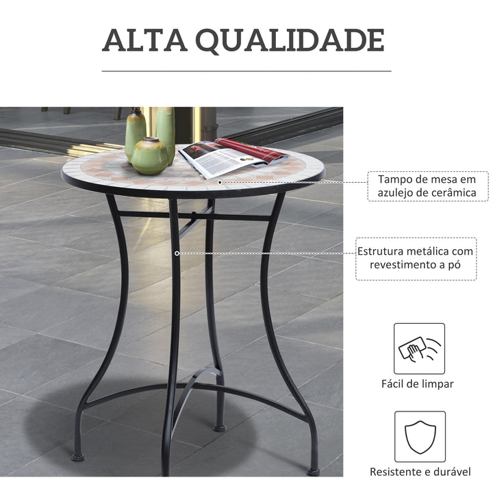 Mesa de Jardim Mesa Mosaico Cerâmica e Redonda Mesita de Café para Varanda Terraço F60x71cm