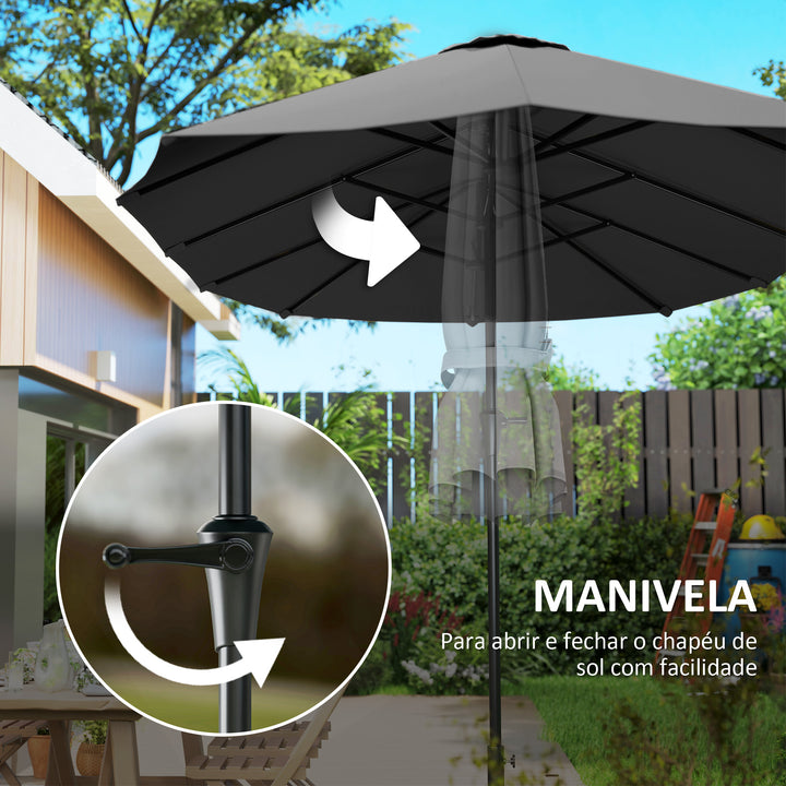 Chapéu de Sol Duplo 4x2,2 m Chapéu de Sol para Jardim com Manivela Manual Impermeável e Proteção UV30+ Chapéu de Sol Grande para Exterior Praia Piscina Cinza Escuro