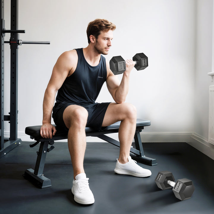 Conjunto de 2 Halteres Hexagonais 12,5 kg (25 kg Total) Ferro Fundido Revestidos em Borracha com Pega Anti-Deslizante para Musculação em Casa ou Ginásio Preto e Prateado