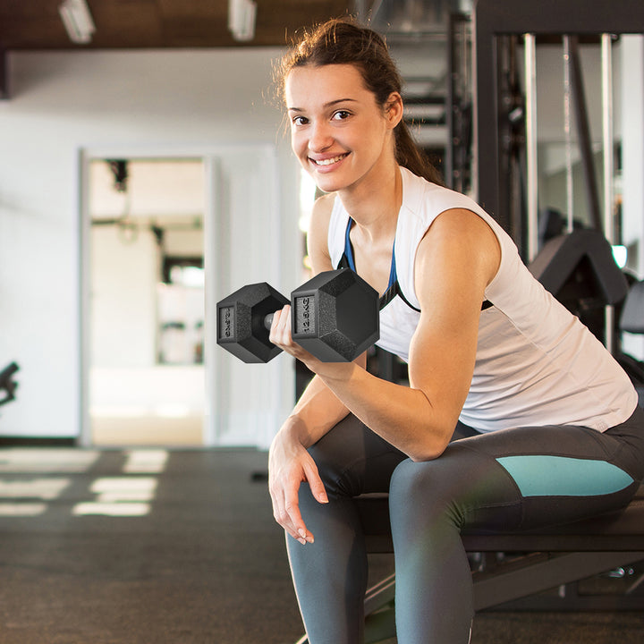 Conjunto de 2 Halteres Hexagonais 12,5 kg (25 kg Total) Ferro Fundido Revestidos em Borracha com Pega Anti-Deslizante para Musculação em Casa ou Ginásio Preto e Prateado