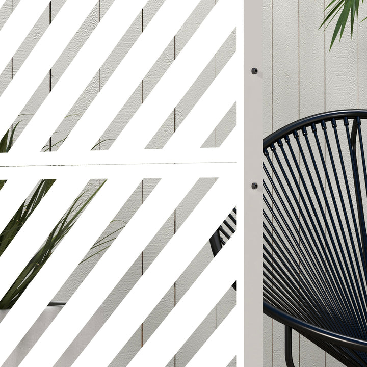 Biombo de Exterior Separador de Ambientes com 3 Peças com Padrão de Linhas Transversais e Estrutura de Aço Ecrã de Privacidade para Pátio Varanda Jardim 122x45x198 cm Branco