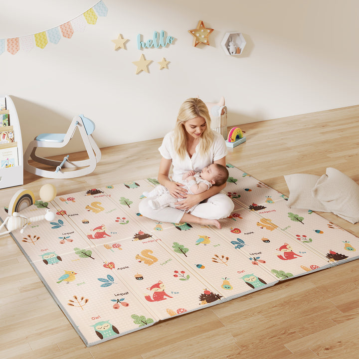 Tapete de Brincar para Bebés Tapete de Bebés Acolchoado e Dobrável 176,5x148x1 cm Reversível Impermeável com Bolsa de Transporte Multicor