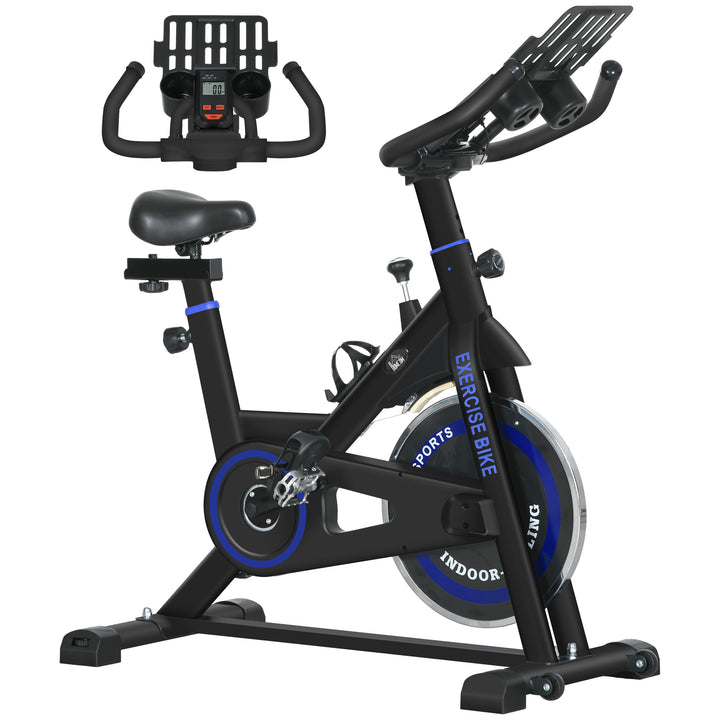 Bicicleta Estática com Resistência Ajustável Bicicleta Estática Fitness com Volante de Inércia 8 kg Ecrã LCD Guiador e Assento Ajustáveis para Casa Ginásio 103x53x110-114 cm Azul