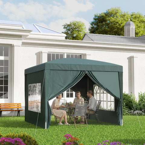 Tenda de Jardim com Paredes Laterais Amovíveis Janelas Porta com Zíper e Bolsa de Transporte 295x295x196-258 cm Verde