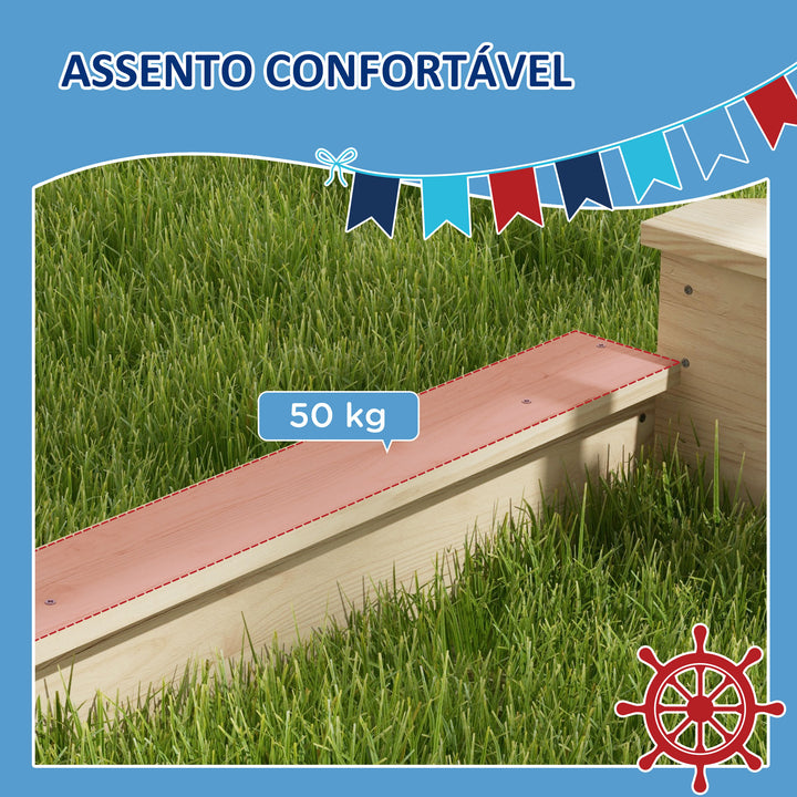 Caixa de Areia para Crianças de Madeira Caixa de Areia Infantil com Toldo Volante Brinquedos de Cozinha e Forma de Barco Pirata para Pátio Jardim 180x103x144,5 cm Natural