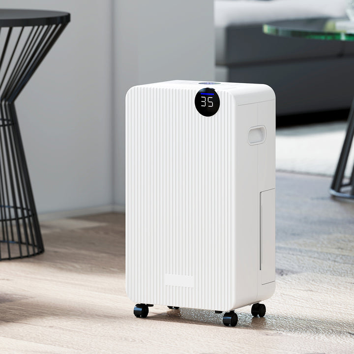 Desumidificador 12L/dia Depósito 2,1L Silencioso Desumidificador Elétrico com 4 Modos Ecrã LED Temporizador Desligamento Automático Bloqueio Infantil e Drenagem Contínua até 12-25? Branco