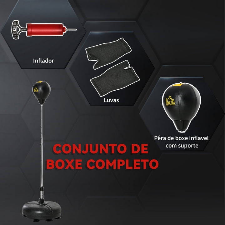 Saco de Boxe de Pé com Altura Ajustável de 4 Níveis Punching Ball com Base Preenchida Luvas e Inflador para Adultos e Adolescentes Ø45x133-151 cm Preto