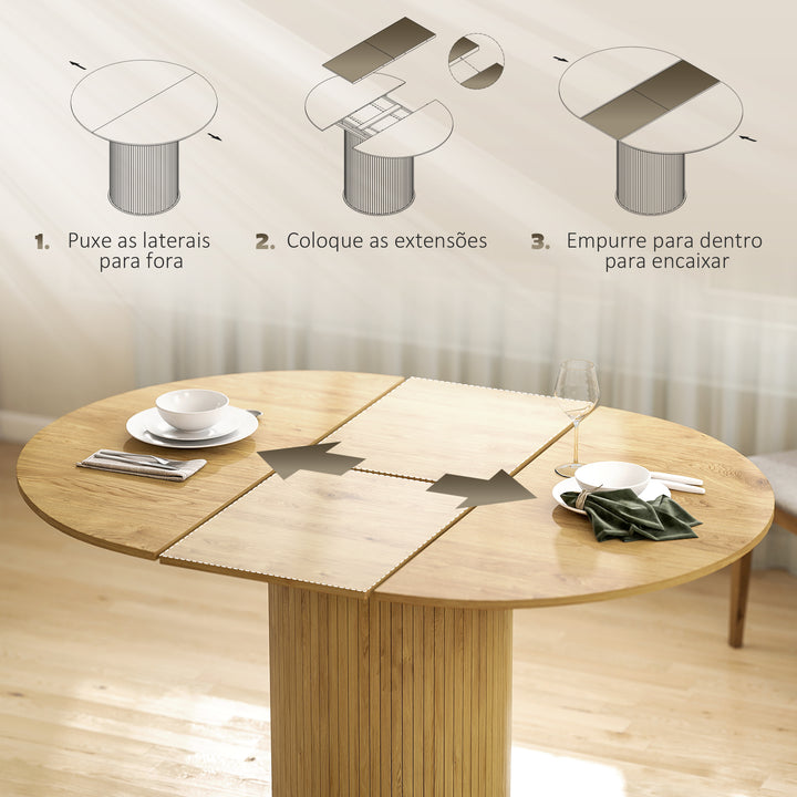 Mesa de Jantar Extensível Redonda 110-150 cm Mesa de Cozinha Extensível para 6-8 Pessoas com Base Estriada para Sala de Estar 110-150x110x75 cm Madeira