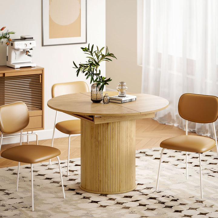 Mesa de Jantar Extensível Redonda 110-150 cm Mesa de Cozinha Extensível para 6-8 Pessoas com Base Estriada para Sala de Estar 110-150x110x75 cm Madeira