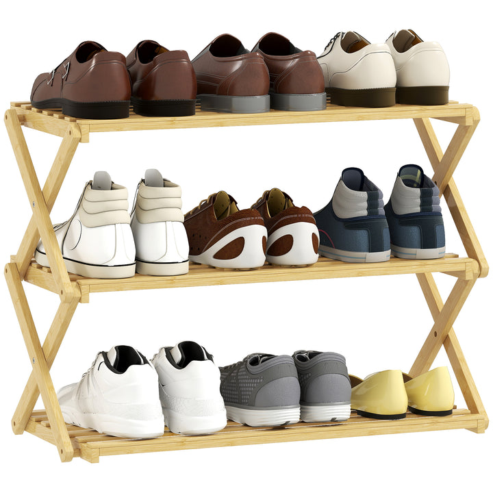 Sapateira Estreita de Bambu Sapateira Vertical Dobrável de 3 Níveis Sem Instalação Prateleira para Sapatos para Entrada Corredor Quarto 60x29x45,5 cm Madeira