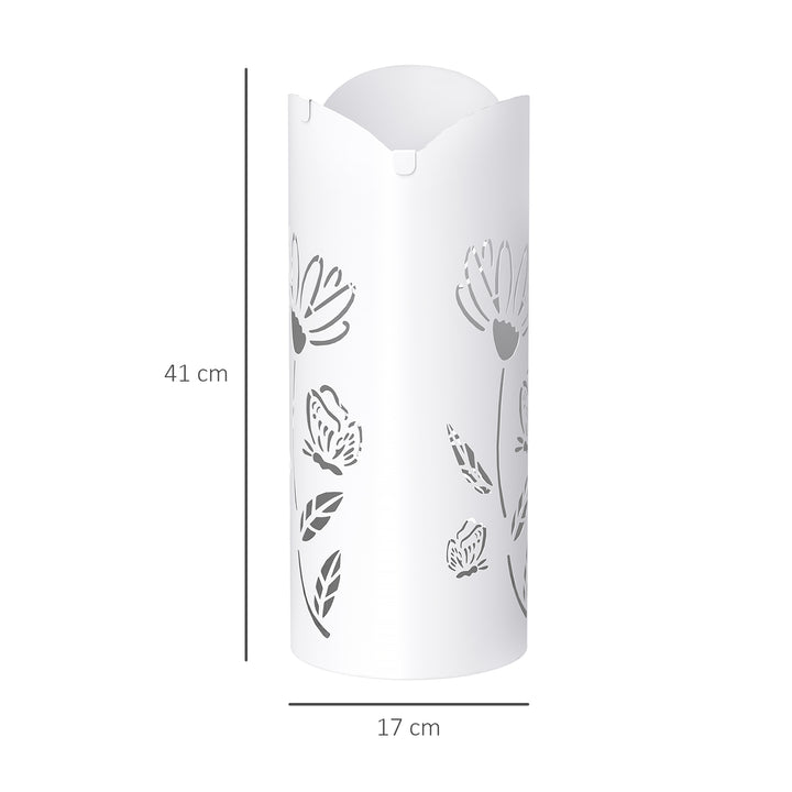 Suporte para Guarda Chuva em Aço com 4 Ganchos Bandeja de Gotejamento Amovível Suporte de Guarda Chuvas Branco para Entrada ou Escritório 17x17x41 cm