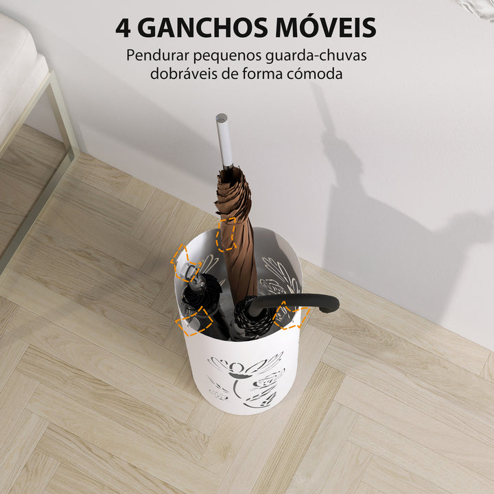 Suporte para Guarda Chuva em Aço com 4 Ganchos Bandeja de Gotejamento Amovível Suporte de Guarda Chuvas Branco para Entrada ou Escritório 17x17x41 cm