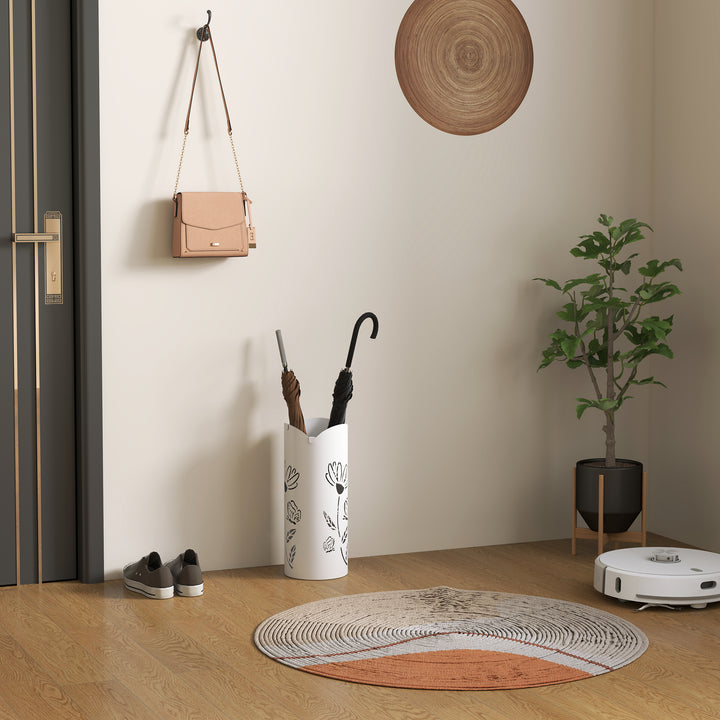 Suporte para Guarda Chuva em Aço com 4 Ganchos Bandeja de Gotejamento Amovível Suporte de Guarda Chuvas Branco para Entrada ou Escritório 17x17x41 cm