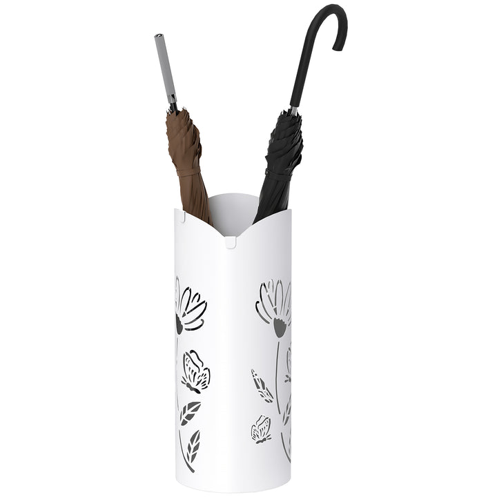 Suporte para Guarda Chuva em Aço com 4 Ganchos Bandeja de Gotejamento Amovível Suporte de Guarda Chuvas Branco para Entrada ou Escritório 17x17x41 cm