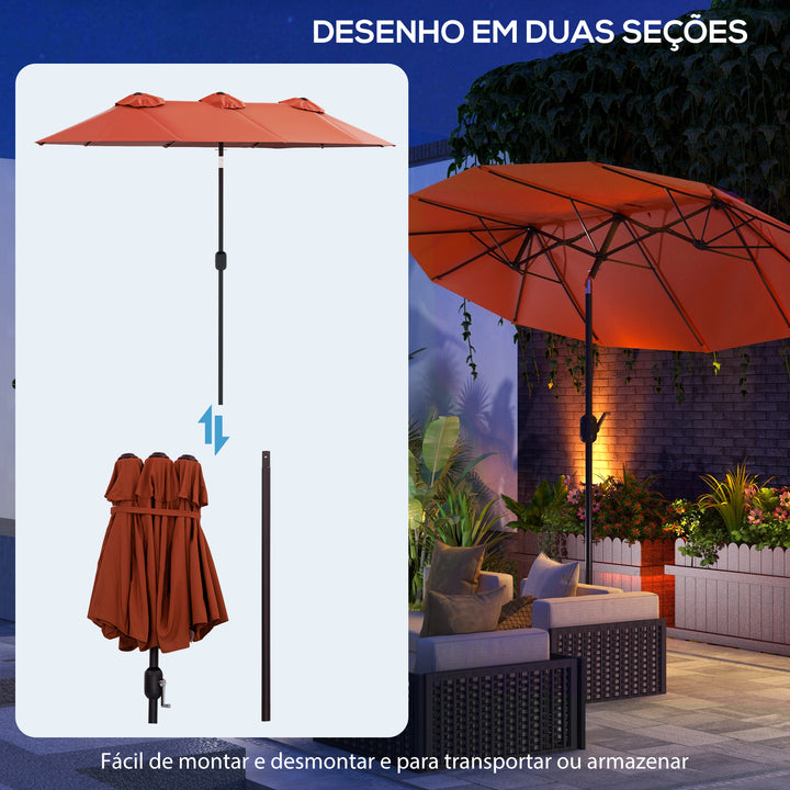 Chapéu de Sol Duplo 295x152x222 cm Chapéu de Sol de Jardim com Inclinação de 45° Manivela Estrutura de Aço para Pátio Varanda Piscina Vermelho Vinho