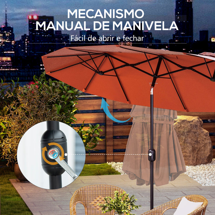 Chapéu de Sol Duplo 295x152x222 cm Chapéu de Sol de Jardim com Inclinação de 45° Manivela Estrutura de Aço para Pátio Varanda Piscina Vermelho Vinho