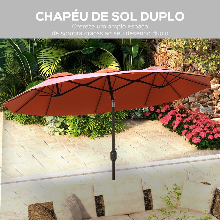 Chapéu de Sol Duplo 295x152x222 cm Chapéu de Sol de Jardim com Inclinação de 45° Manivela Estrutura de Aço para Pátio Varanda Piscina Vermelho Vinho