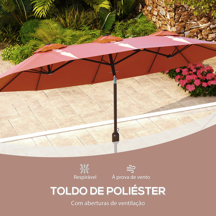 Chapéu de Sol Duplo 295x152x222 cm Chapéu de Sol de Jardim com Inclinação de 45° Manivela Estrutura de Aço para Pátio Varanda Piscina Vermelho Vinho