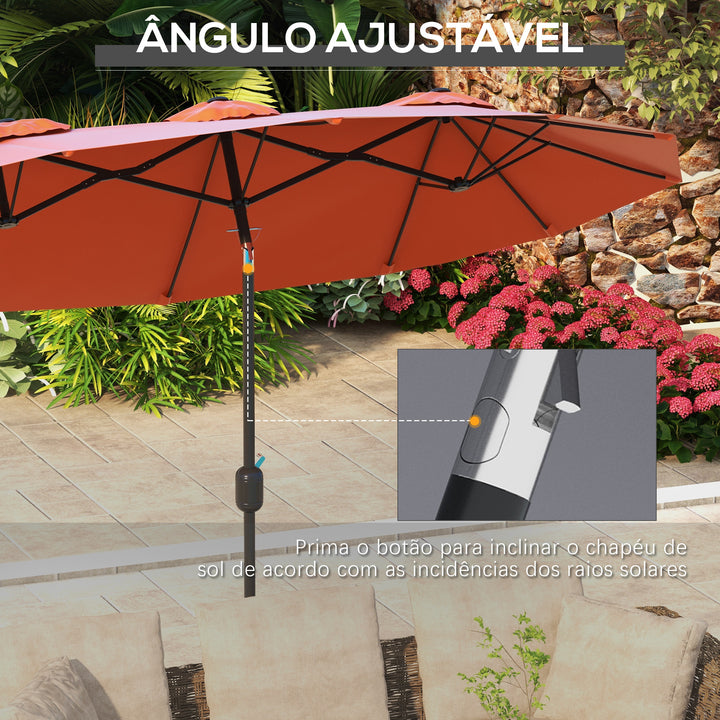 Chapéu de Sol Duplo 295x152x222 cm Chapéu de Sol de Jardim com Inclinação de 45° Manivela Estrutura de Aço para Pátio Varanda Piscina Vermelho Vinho