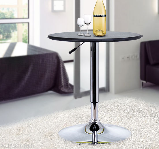 Mesa de Bar Redonda ajustável em altura hidráulica Pub Vinil Preto Ø63x(67-93) cm