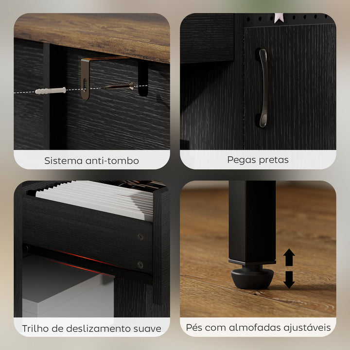 Aparador de 2 Portas com Orifícios Aparador de Sala com 2 Compartimentos e Gaveta Prateleiras Ajustáveis para Cozinha Entrada Dormitório 100x40x80 cm Preto e Castanho Rústico