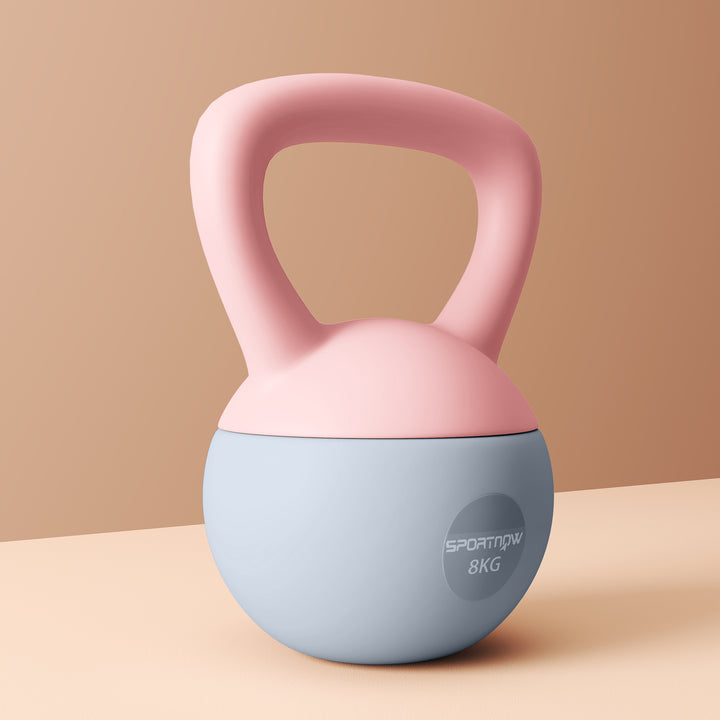 Kettlebell de 8 kg Pesa Russa Preenchida de Areia Metálica e Alça Antiderrapante para Treino de Musculação em Casa Ginásio Ø19x28 cm Rosa