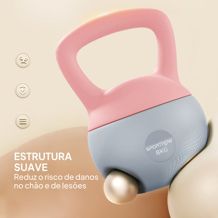 Kettlebell de 8 kg Pesa Russa Preenchida de Areia Metálica e Alça Antiderrapante para Treino de Musculação em Casa Ginásio Ø19x28 cm Rosa