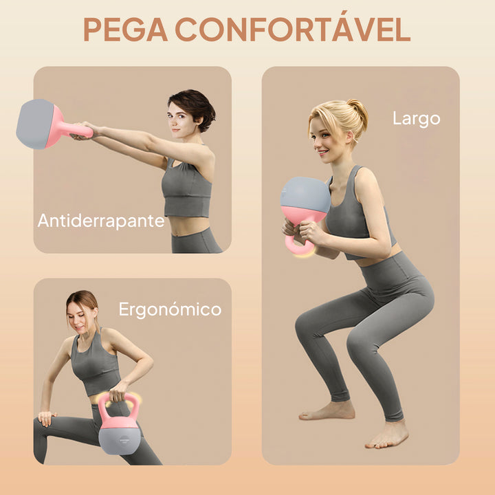 Kettlebell de 8 kg Pesa Russa Preenchida de Areia Metálica e Alça Antiderrapante para Treino de Musculação em Casa Ginásio Ø19x28 cm Rosa