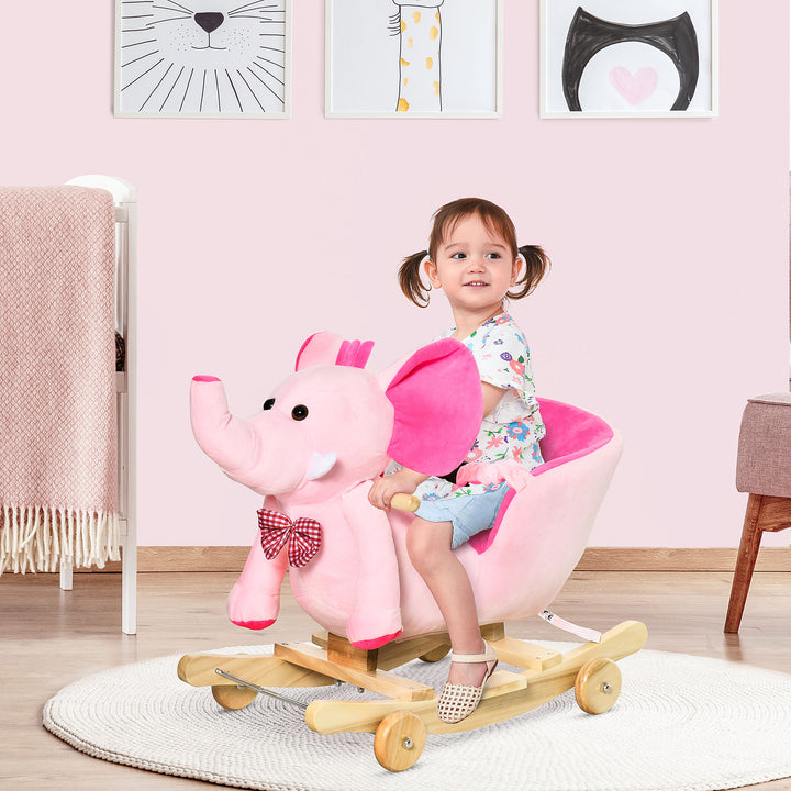 Cavalo Baloiço com Rodas e Forma de Elefante Cavalo Baloiço para Bebés acima de 18 Meses com Músicas Infantis e Cinto de Segurança Carga Máxima 60 kg 60x35x45 cm Rosa