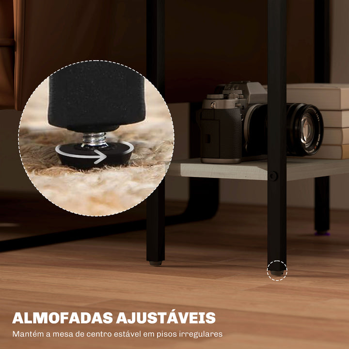 Mesa Auxiliar Estreita de 3 Níveis Mesinha Auxiliar Industrial com Prateleiras Abertas e Estrutura de Aço para Sala de Estar Quarto 43x18x62,5 cm Madeira