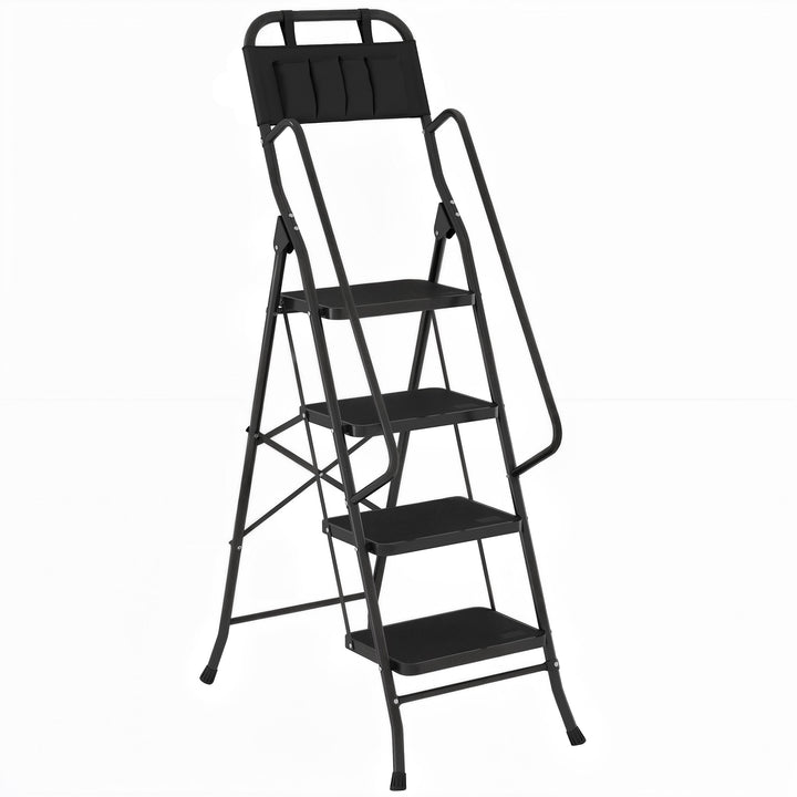 Escada Dobrável com 4 Degraus Escada de Metal com Apoio para os Braços e Suporte para Ferramentas Carga Máxima 150 kg 50x83x157,5 cm Preto
