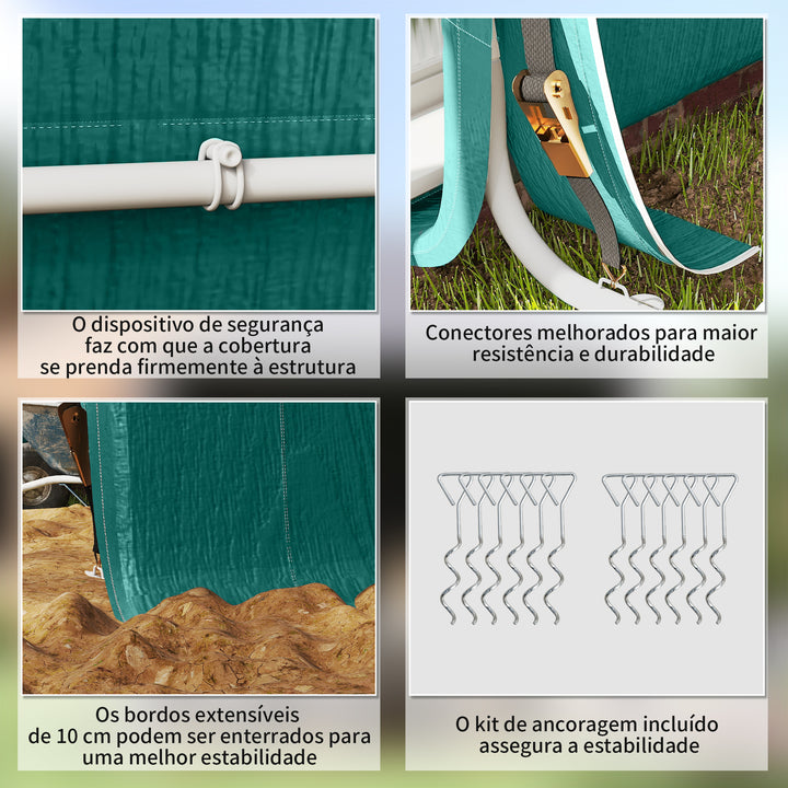 Abrigo de Exterior para Ferramentas Bicicleta 2,4x2x2,02 m Abrigo de Armazenamento com 2 Portas com Fecho de Correr Impermeável Anti-UV para Jardim Verde
