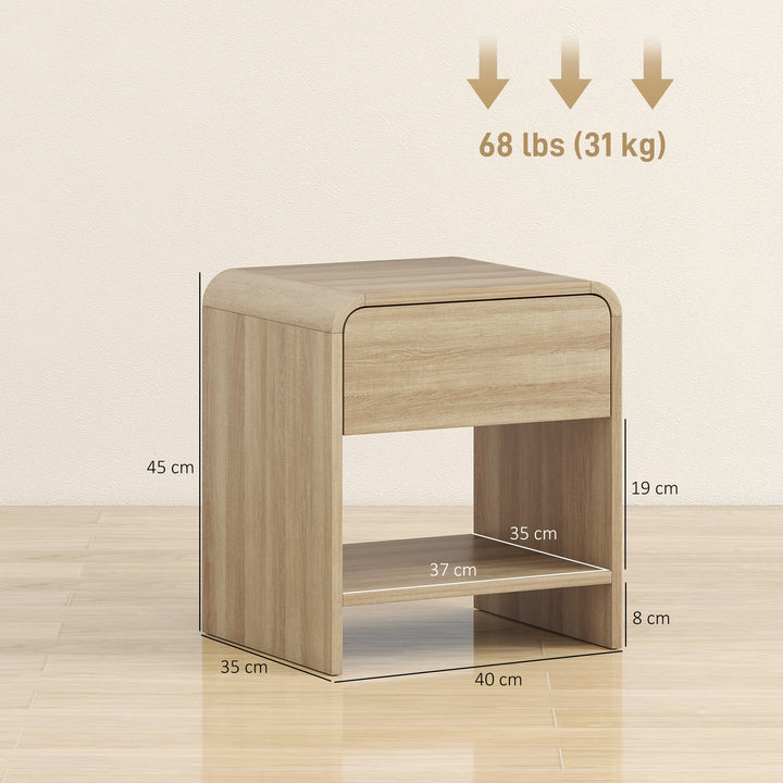 Conjunto de 2 Mesas de Cabeceira Nórdicas com Cantos Arredondados Gaveta e Prateleira Aberta Mesa Auxiliar para Sala Quarto 40x35x45 cm Madeira