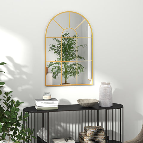 Espelho Decorativo de Parede 60x91 cm Espelho em Forma de Arco de Metal para Sala de Estar Dormitório Entrada Estilo Moderno Dourado