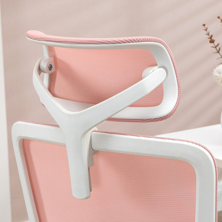 Cadeira de Escritório Giratória de Malha Cadeira de Escritório Basculante com Encosto Alto Apoio de Cabeça Apoios de Braços e Suporte Lombar 62x58x120-133 cm Rosa