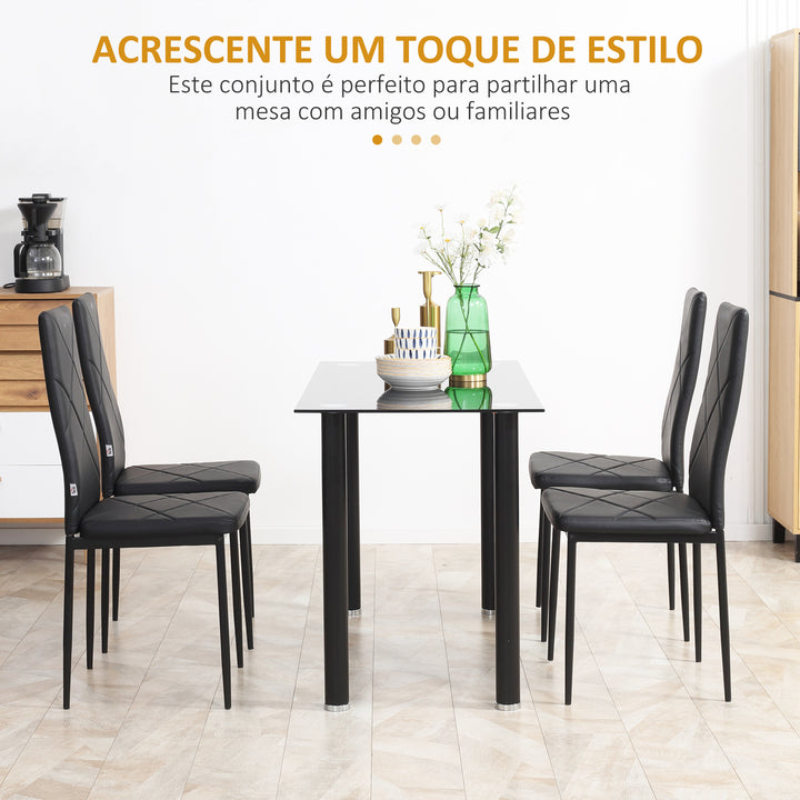 Conjunto de 4 Cadeiras de Sala de Jantar Estofadas em Couro Sintético Cadeiras de Cozinha com Encosto Alto e Pés de Aço Carga Máxima 120kg 41x50x97cm Preto