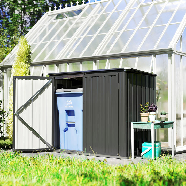 Abrigo para Contentores de Lixo Duplo Casota para Contentores de Lixo de 240L em Aço Galvanizado com Tampa Dobrável e Portas com Fecho para Jardim Exterior 150x80x117 cm Cinzento Escuro