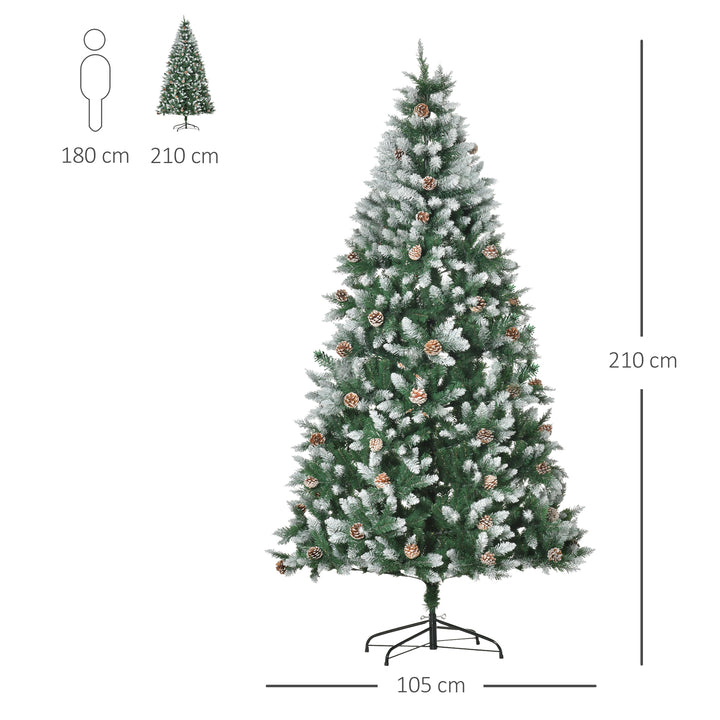 Árvore de Natal Artificial Ø105x210cm com 1440 Pontas de PVC e 75 Pinhas Base Dobrável e Suporte de Aço Decoração de Natal para Interiores Verde