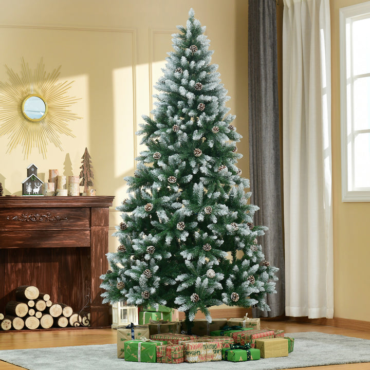 Árvore de Natal Artificial Ø105x210cm com 1440 Pontas de PVC e 75 Pinhas Base Dobrável e Suporte de Aço Decoração de Natal para Interiores Verde