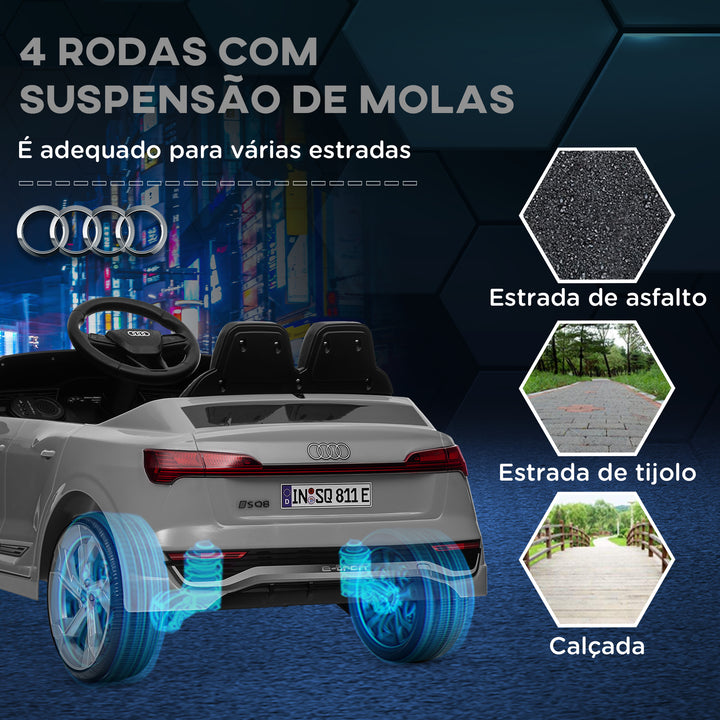 Carro Elétrico para Crianças acima de 3 Anos Carro Audi Q8 Etron Sportback Infantil com Bateria 12V Controlo Remoto Faróis Buzina e Música 98x49,5x43 cm Cinza