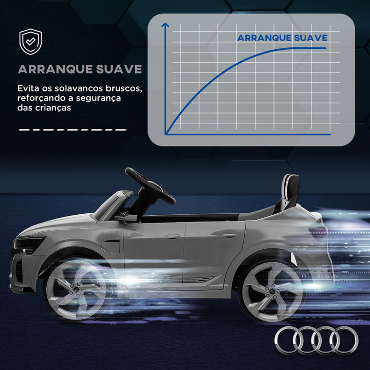Carro Elétrico para Crianças acima de 3 Anos Carro Audi Q8 Etron Sportback Infantil com Bateria 12V Controlo Remoto Faróis Buzina e Música 98x49,5x43 cm Cinza