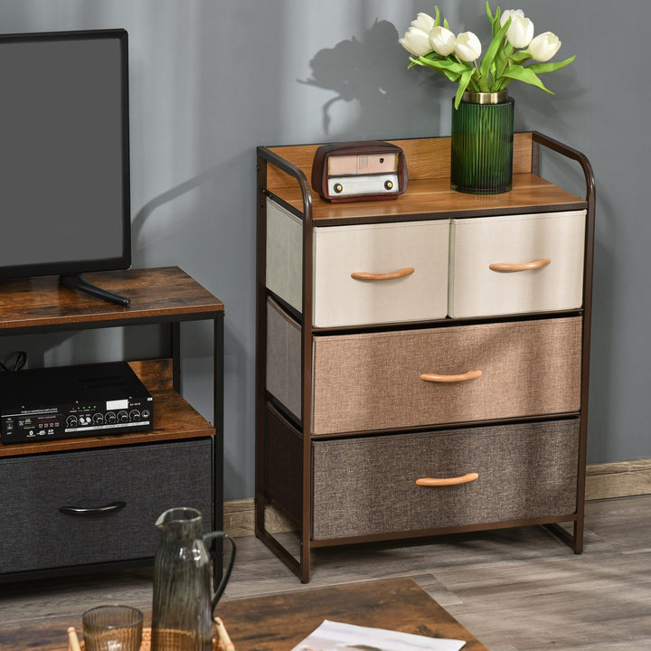 Cómoda de Tecido com 4 Cestos Removíveis e Dobráveis Base Elevada Móvel de Armazenamento para Dormitório Sala de Estar 58x29x78,5 cm Multicor