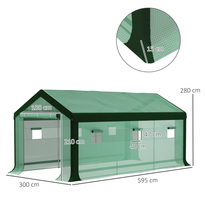 Estufa Tipo Túnel 6x3x2,8 m Estufa de Exterior com 6 Janelas Cobertura de PE Anti UV e 2 Portas Enroláveis com Fecho de Correr Estufa para Jardim Pátio Verde