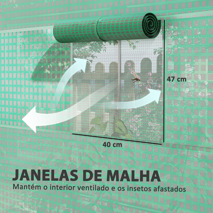 Estufa Tipo Túnel 6x3x2,8 m Estufa de Exterior com 6 Janelas Cobertura de PE Anti UV e 2 Portas Enroláveis com Fecho de Correr Estufa para Jardim Pátio Verde