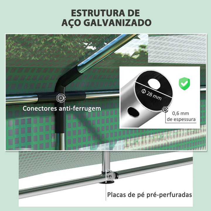 Estufa Tipo Túnel 6x3x2,8 m Estufa de Exterior com 6 Janelas Cobertura de PE Anti UV e 2 Portas Enroláveis com Fecho de Correr Estufa para Jardim Pátio Verde